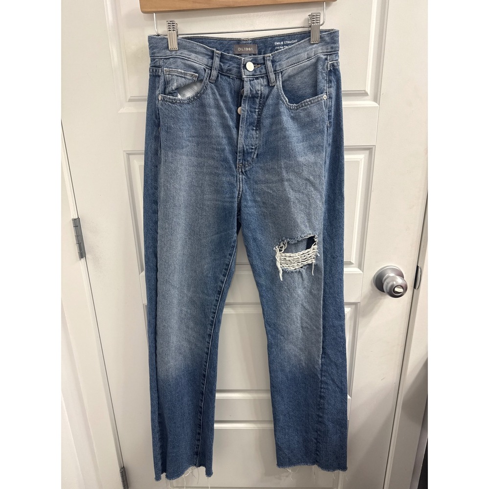 DL1961 Emilie Straight Ultra High Rise Vintage Distressed Jeans Blue Size 24